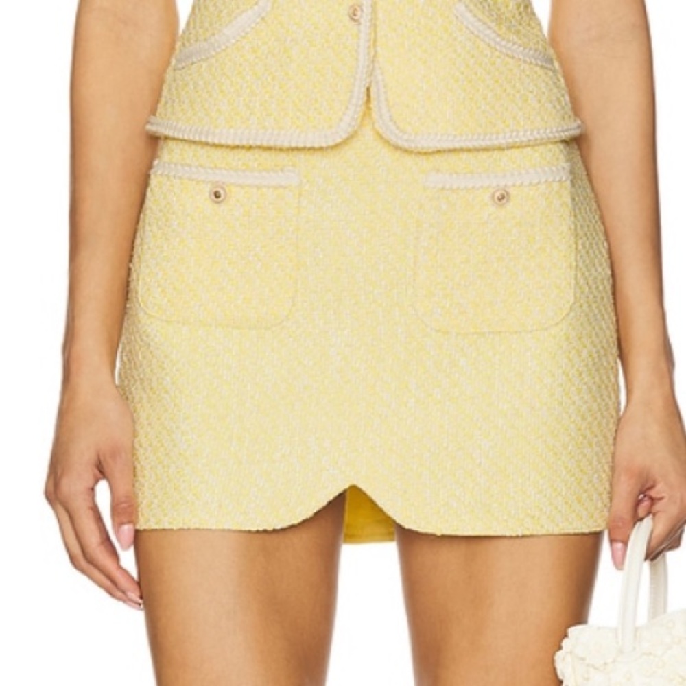 Elegant High Waist Yellow Tweed Skirt